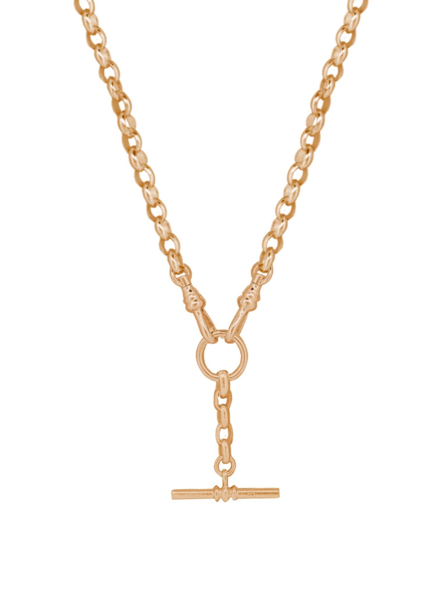 Unisex Tbar Fob Belcher Chain Necklace in 9ct Rose Gold