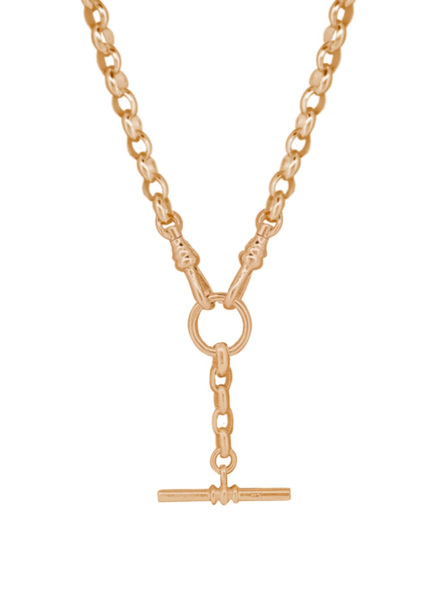 Unisex Tbar Fob Belcher Chain Necklace in 9ct Rose Gold