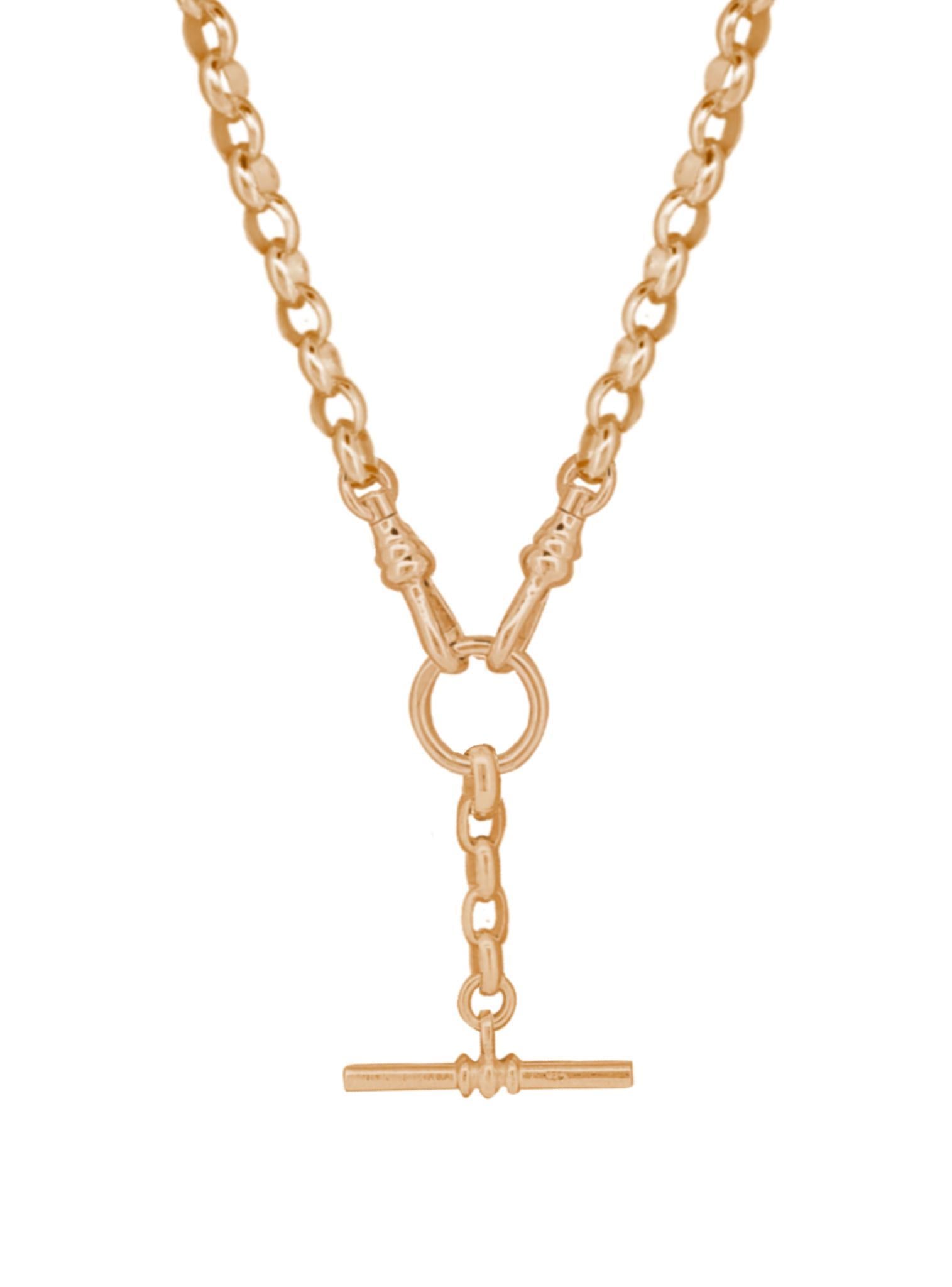 Unisex Tbar Fob Belcher Chain Necklace in 9ct Rose Gold