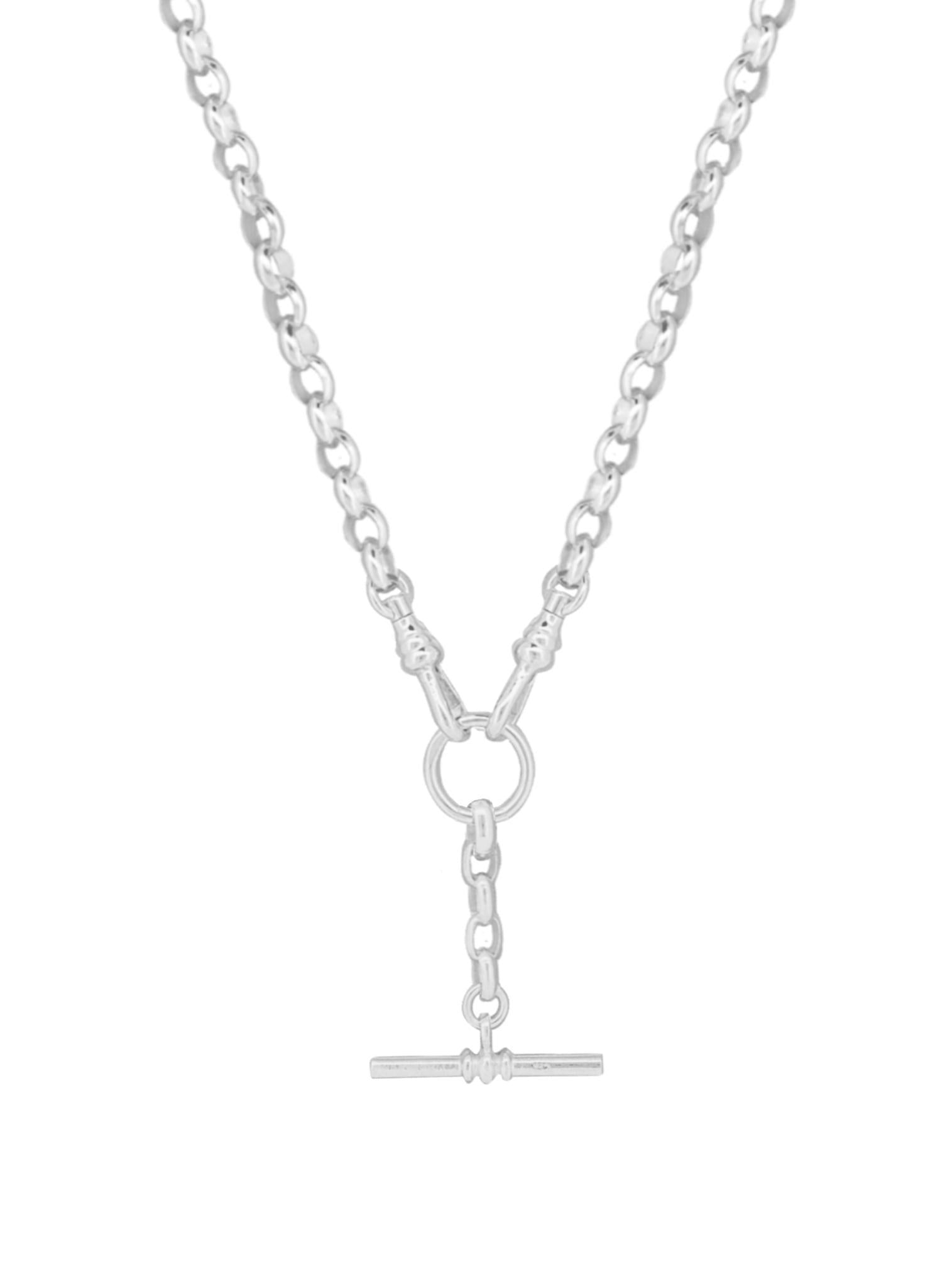 Unisex Tbar Fob Belcher Chain Necklace in Silver