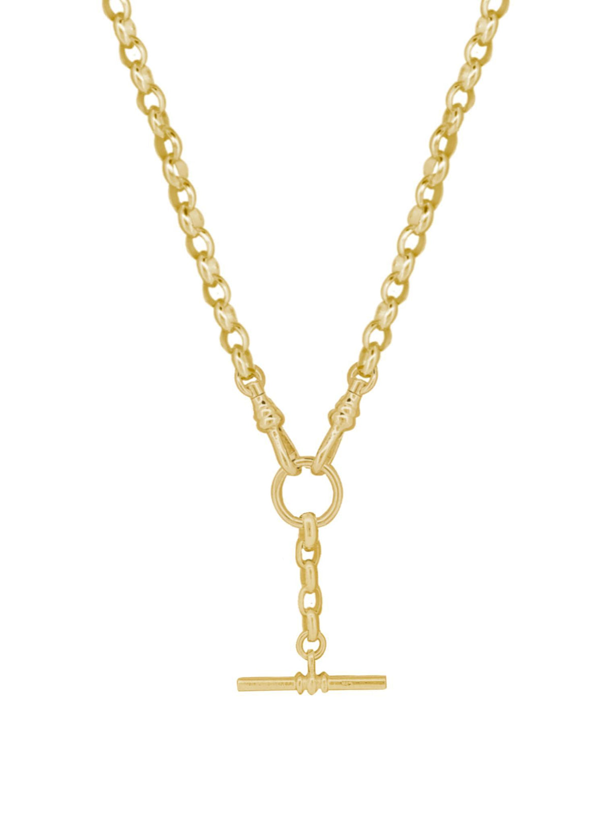 Unisex Tbar Fob Belcher Chain Necklace in 9ct Gold