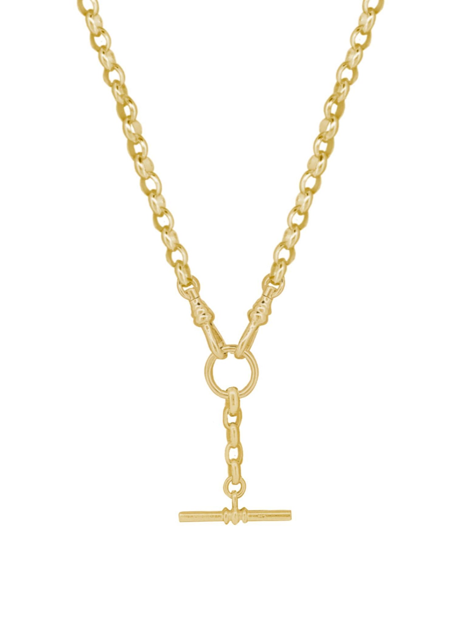 Unisex Tbar Fob Belcher Chain Necklace in 9ct Gold