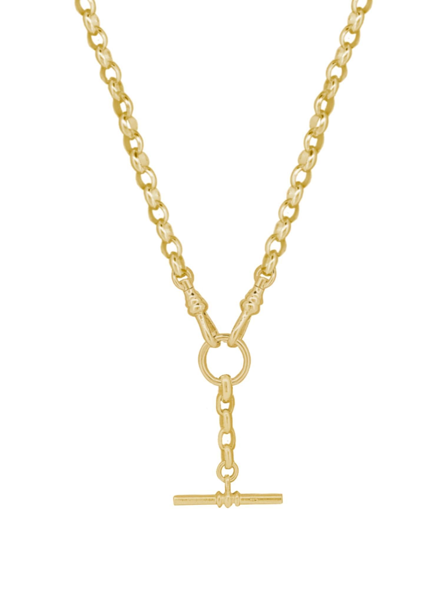 Unisex Tbar Fob Belcher Chain Necklace in 9ct Gold