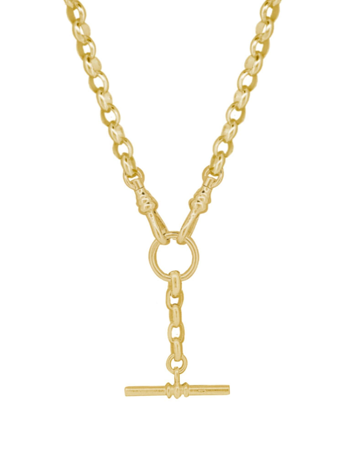 Unisex Tbar Fob Belcher Chain Necklace in 9ct Gold