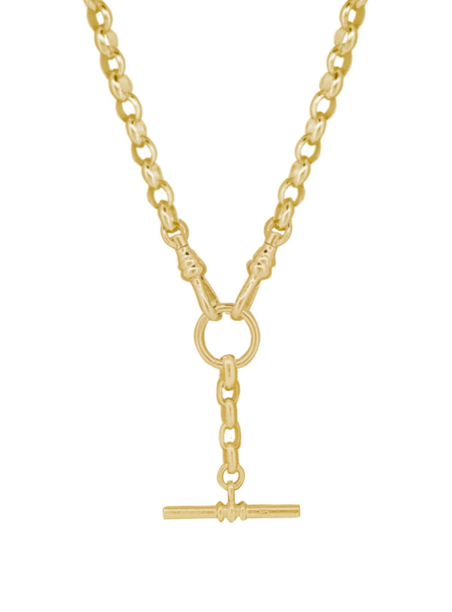 Unisex Tbar Fob Belcher Chain Necklace in 9ct Gold