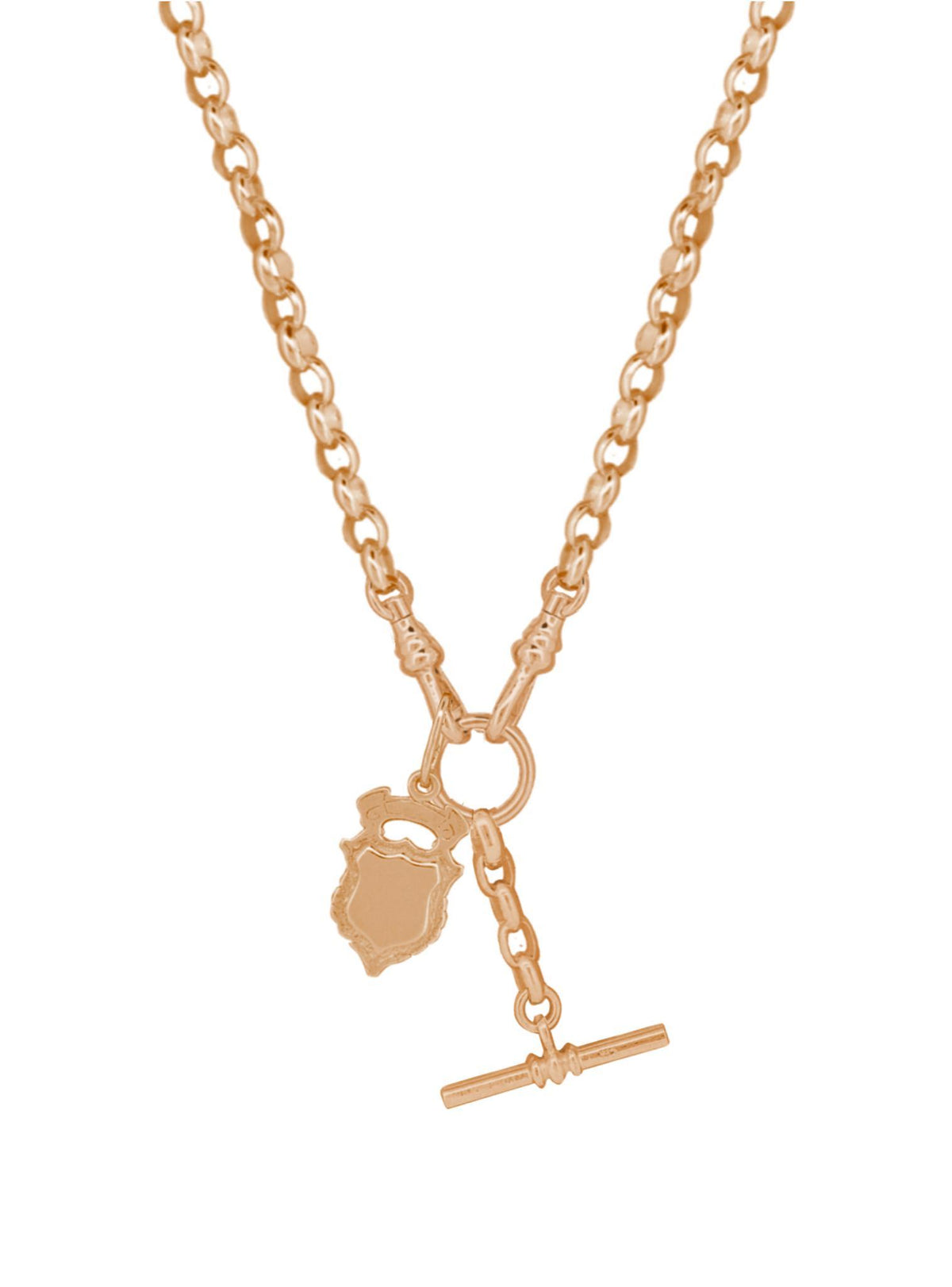Tbar Fob Shield Belcher Chain Necklace in 9ct Rose Gold