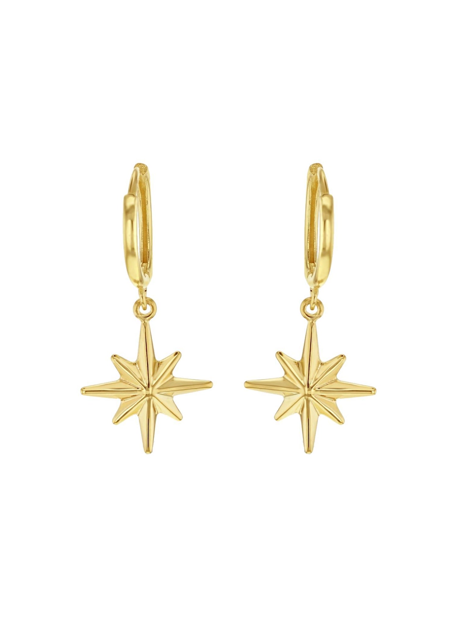 North Star Charm Huggie Hoop Earrings in 9ct Gold