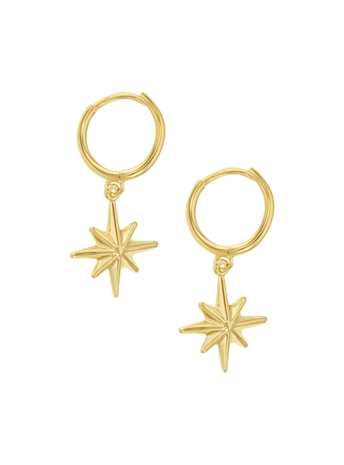 North Star Charm Huggie Hoop Earrings in 9ct Gold