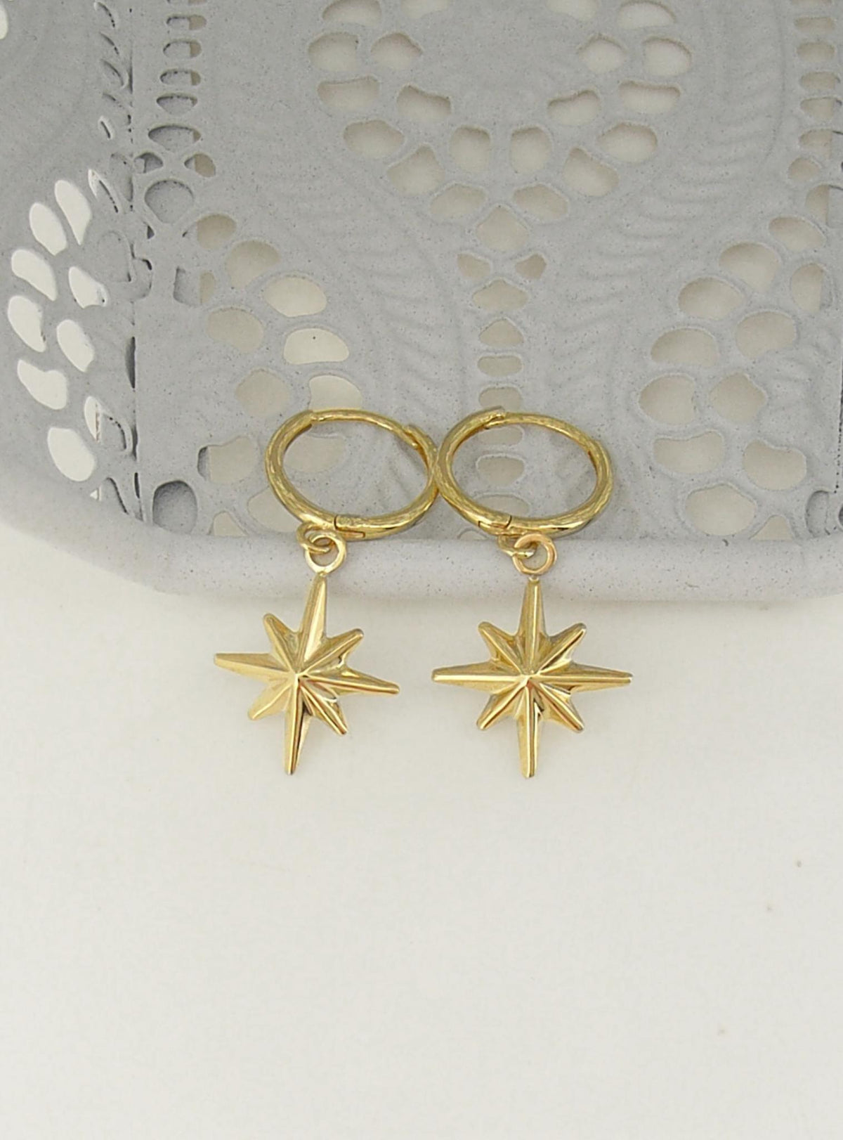 North Star Charm Huggie Hoop Earrings in 9ct Gold