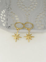 North Star Charm Huggie Hoop Earrings in 9ct Gold