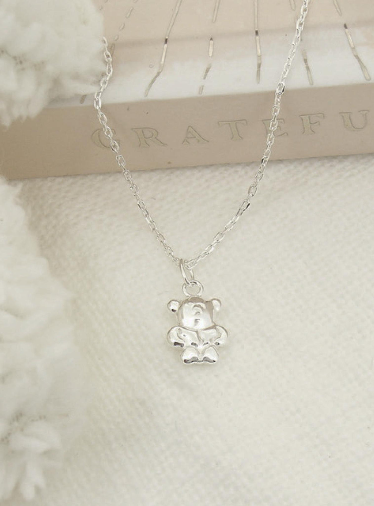 Teddy Bear Charm Necklace in Sterling Silver