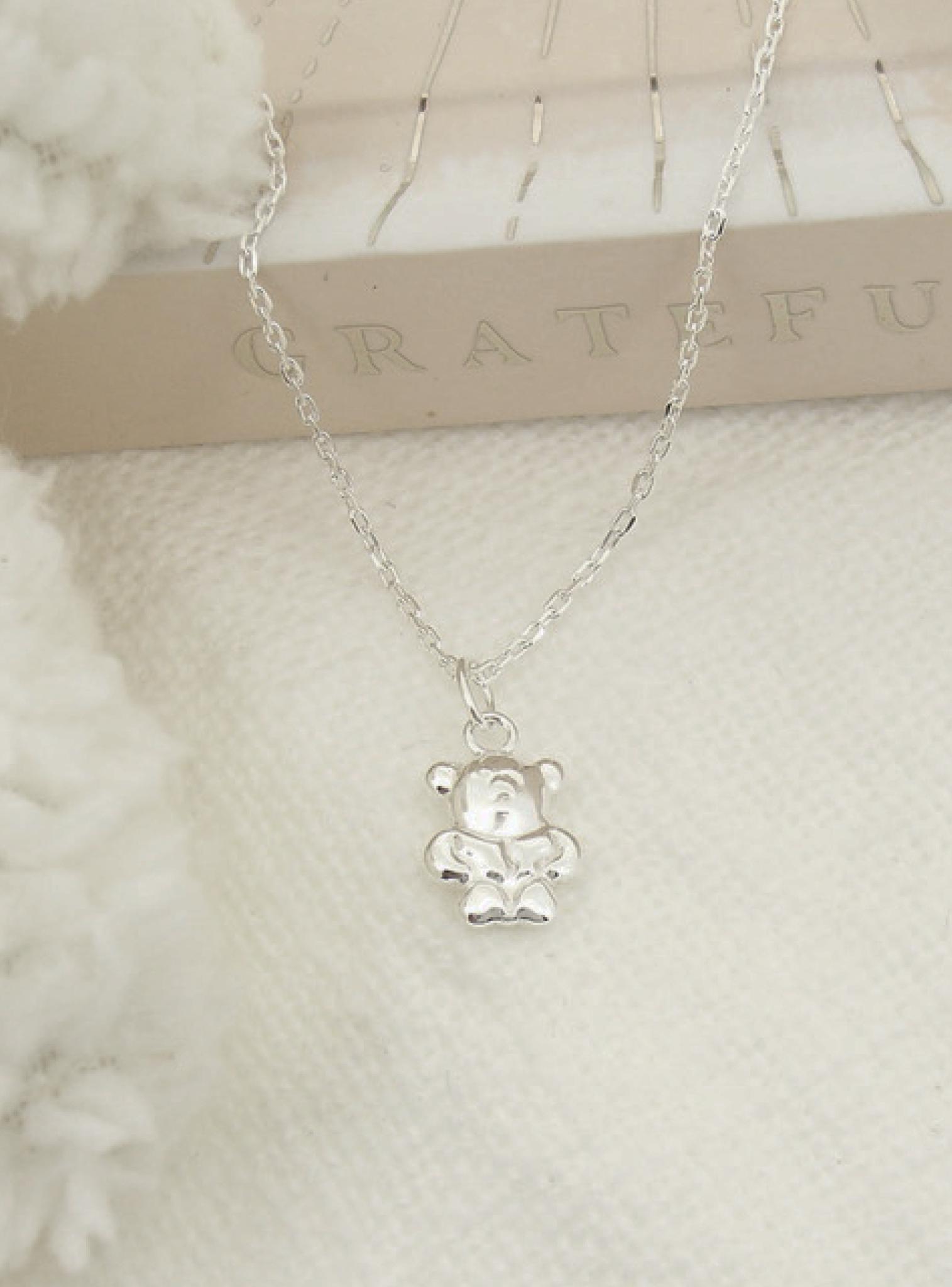 Teddy Bear Charm Necklace in Sterling Silver