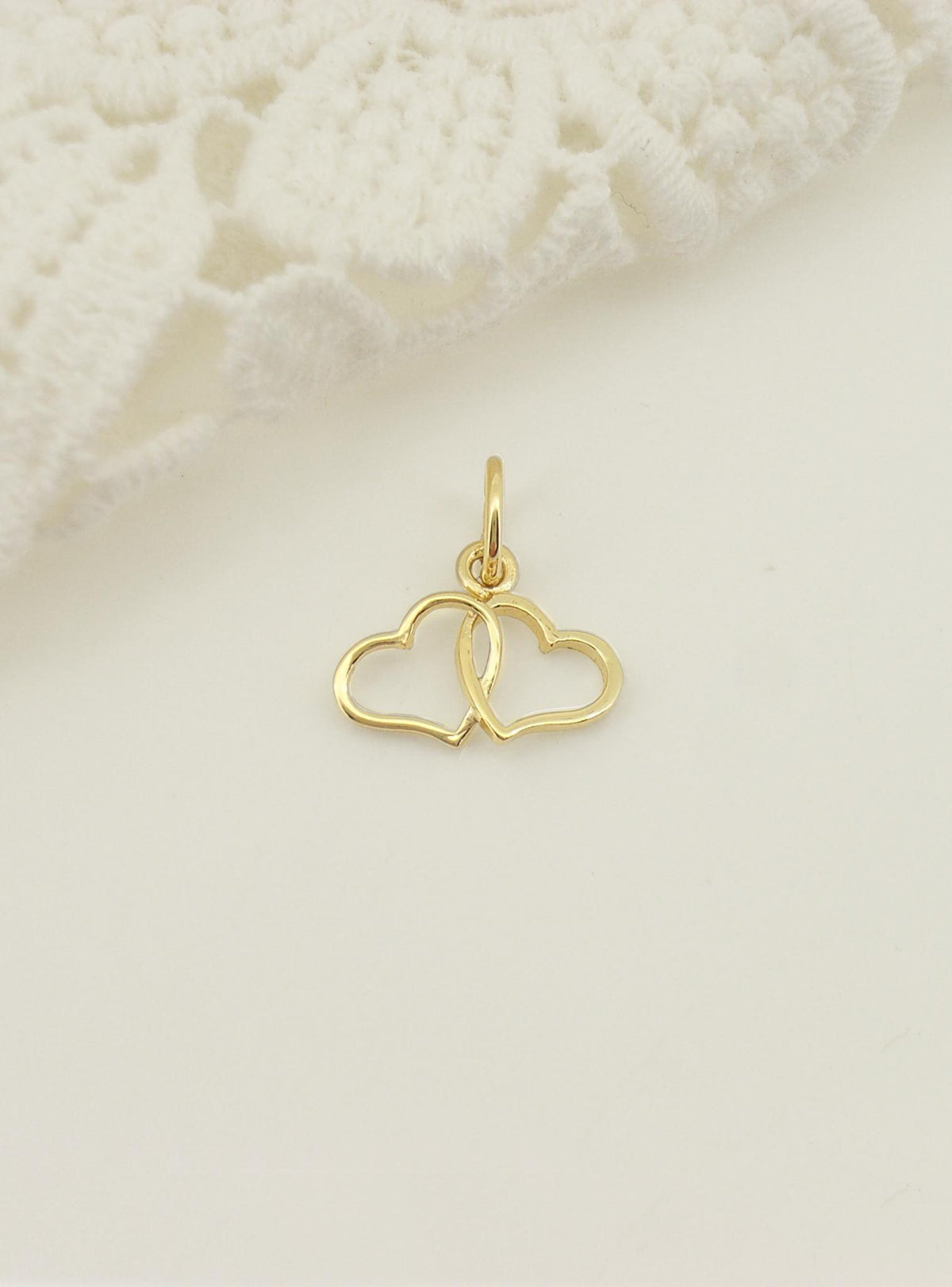 Double Twin Love Hearts Charm in 9ct Gold