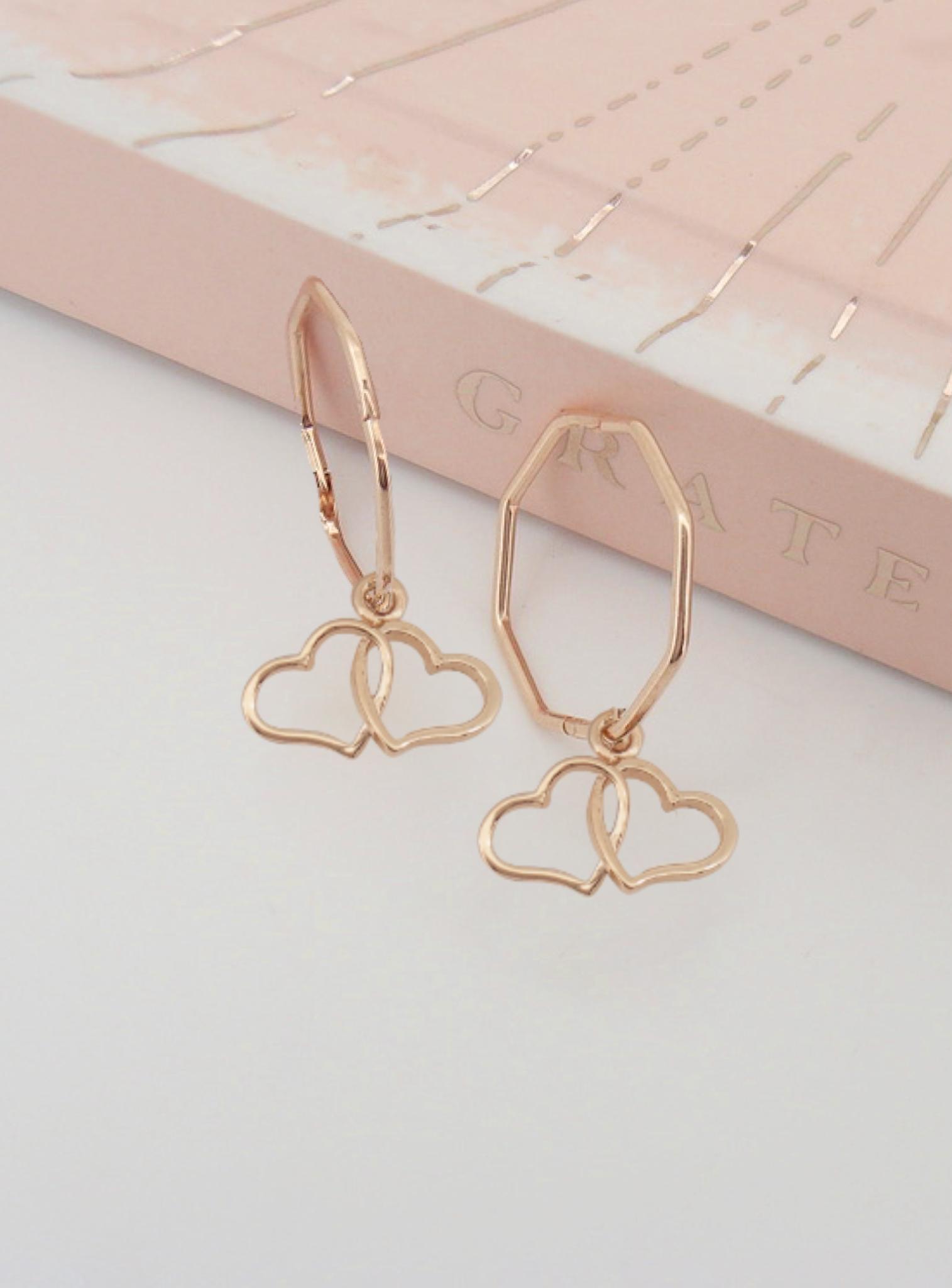 Double Love Heart Charms for Sleeper Earrings in 9ct Rose Gold