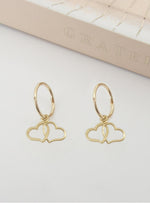 Double Love Heart Charms for Sleeper Earrings in 9ct Gold