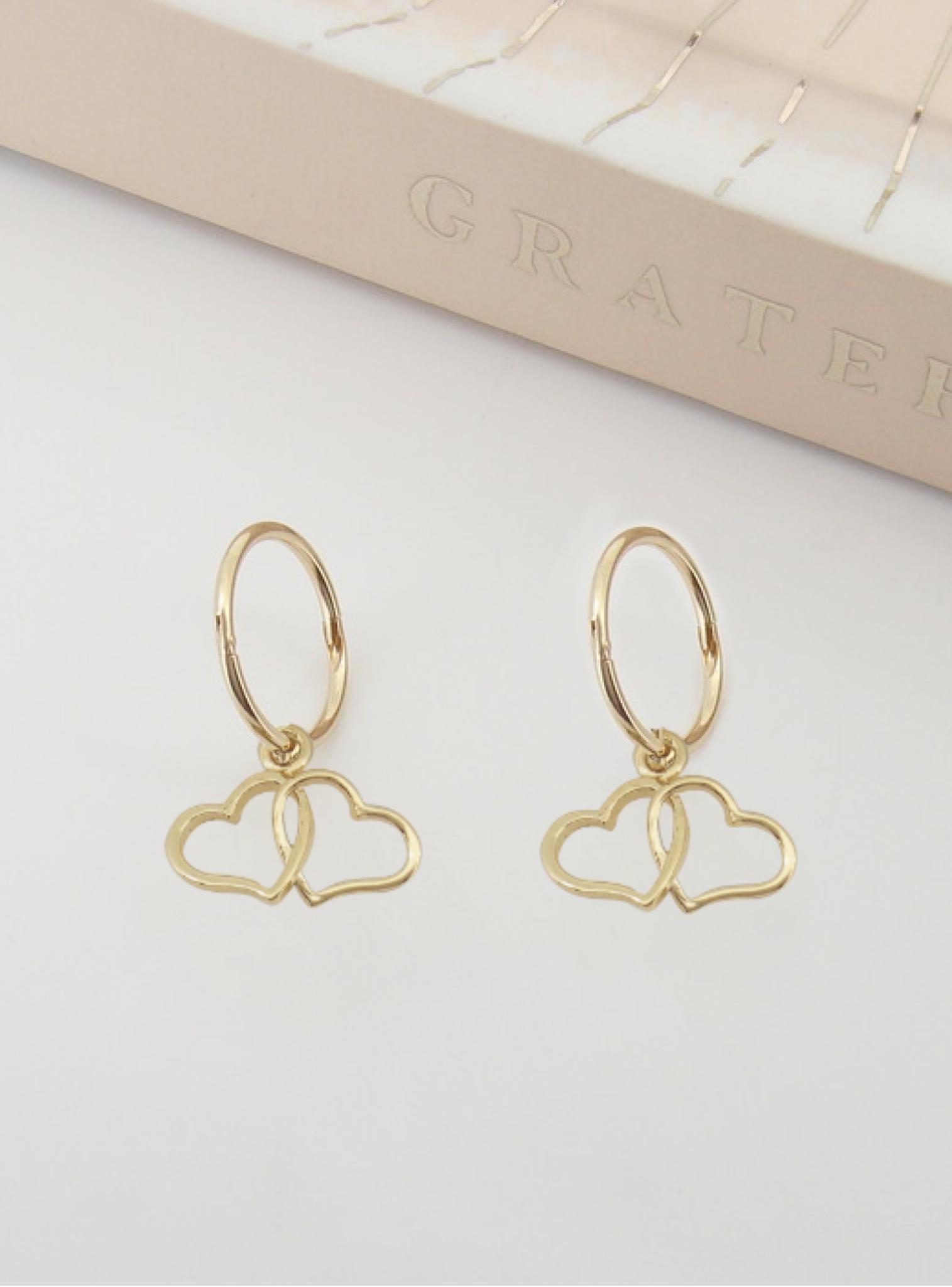 Double Love Heart Charms for Sleeper Earrings in 9ct Gold