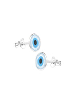 Evil Eye Charm Disc Stud Earrings in Sterling Silver