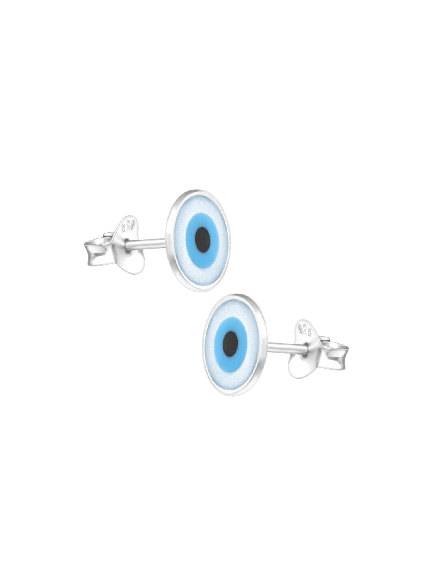 Evil Eye Charm Disc Stud Earrings in Sterling Silver