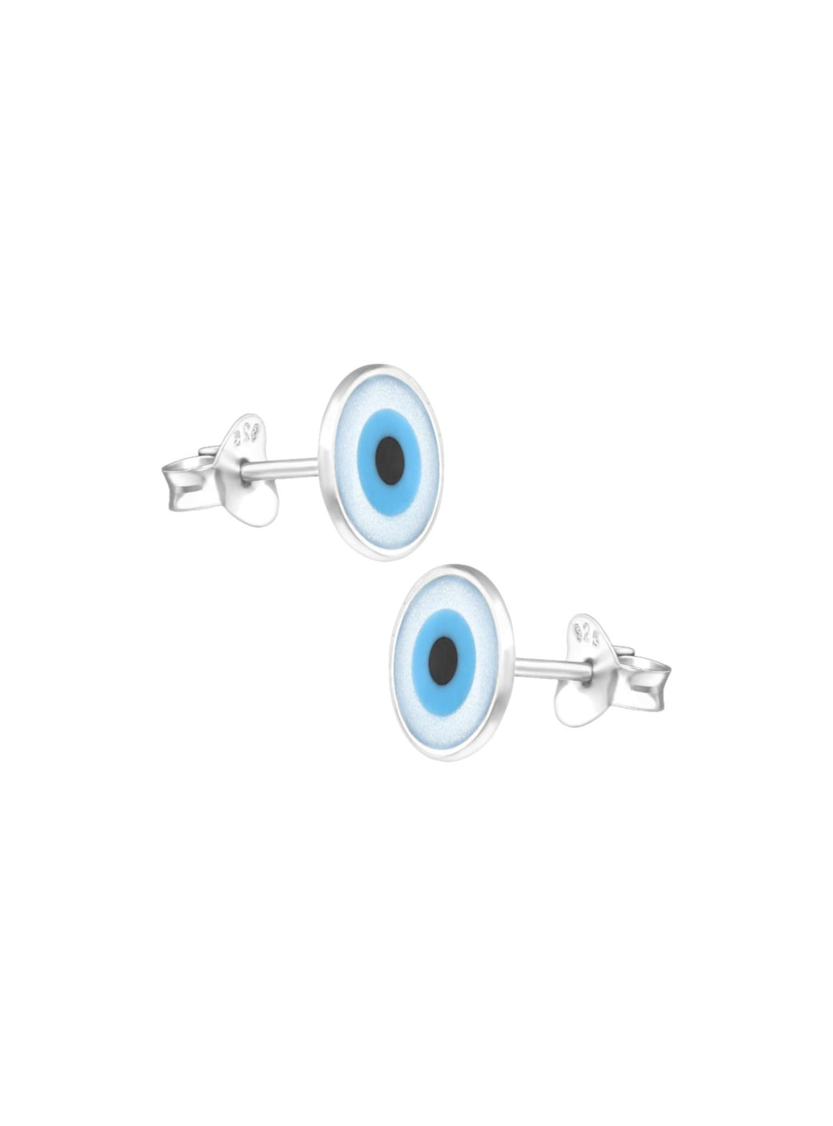 Evil Eye Charm Disc Stud Earrings in Sterling Silver
