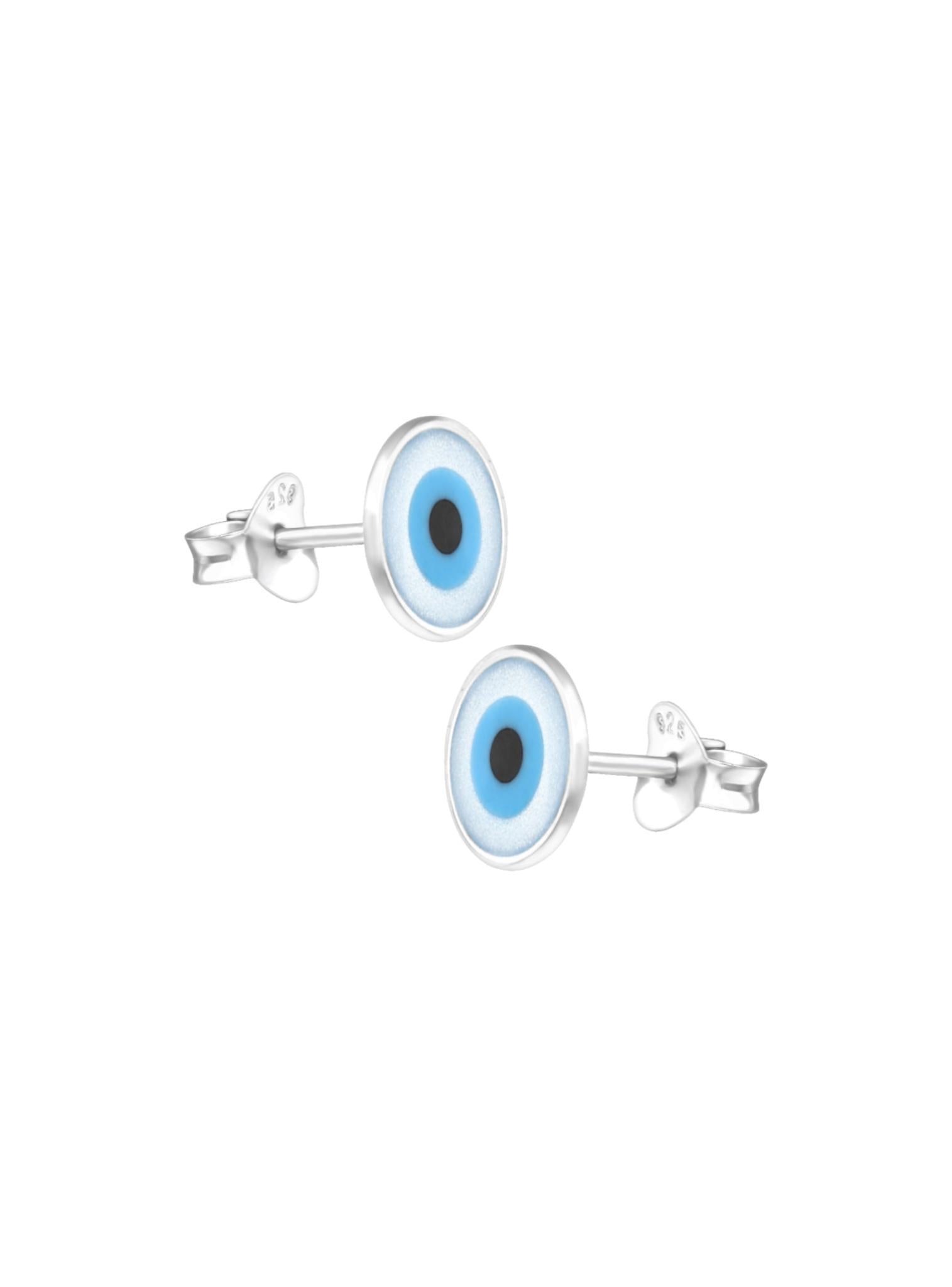 Evil Eye Charm Disc Stud Earrings in Sterling Silver