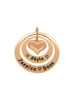 Personalised Family Name Circle Heart Charm Pendant in 9ct Rose Gold