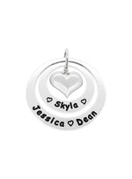 Personalised Family Name Circle Heart Charm Pendant in Sterling Silver
