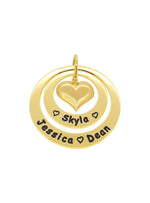 Personalised Family Name Circle Heart Charm Pendant in 9ct Gold