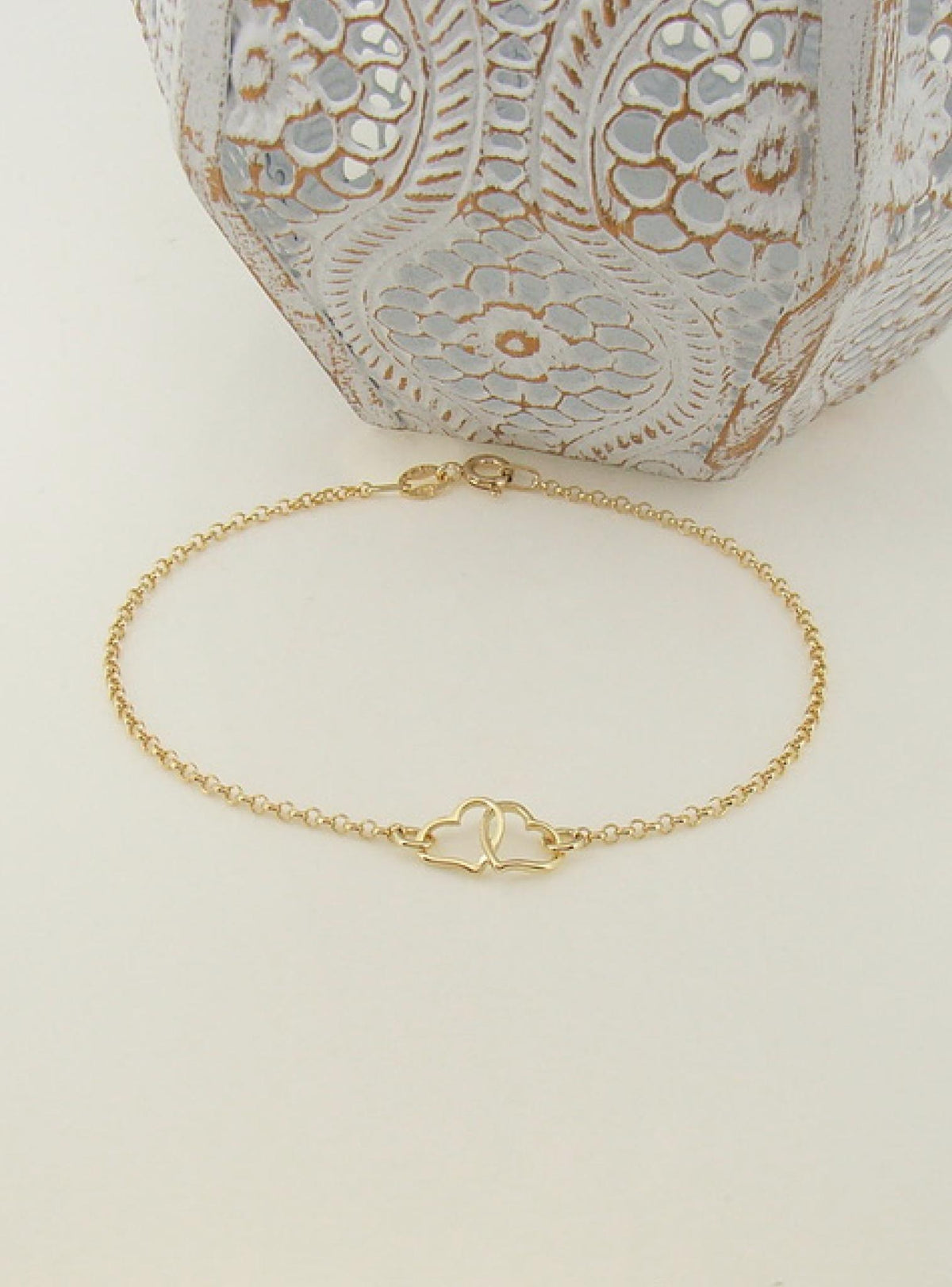 Twin Love Heart Charm Bracelet in 9ct Gold