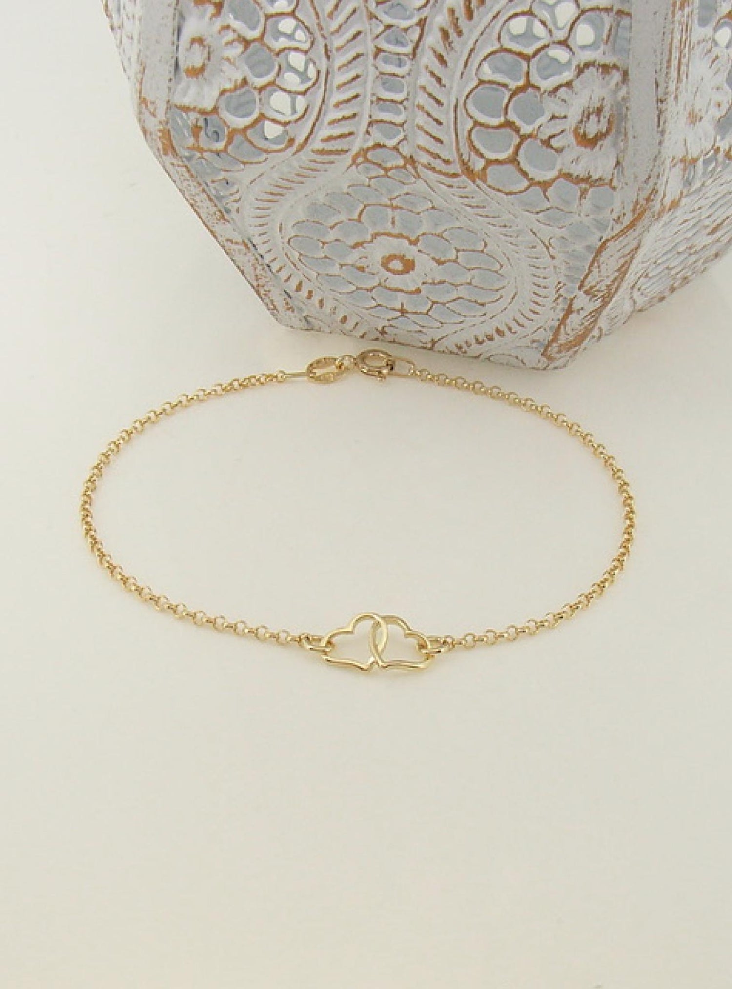 Twin Love Heart Charm Bracelet in 9ct Gold
