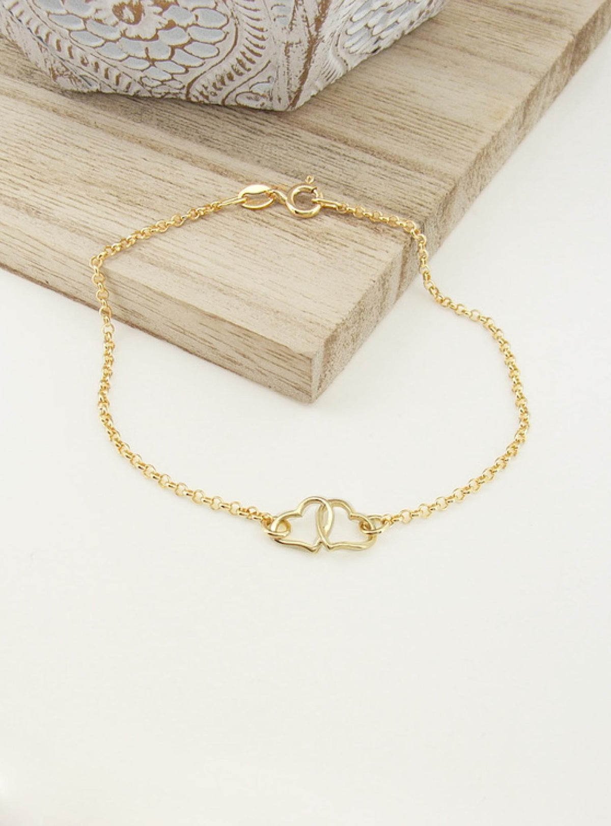 Twin Love Heart Charm Bracelet in 9ct Gold