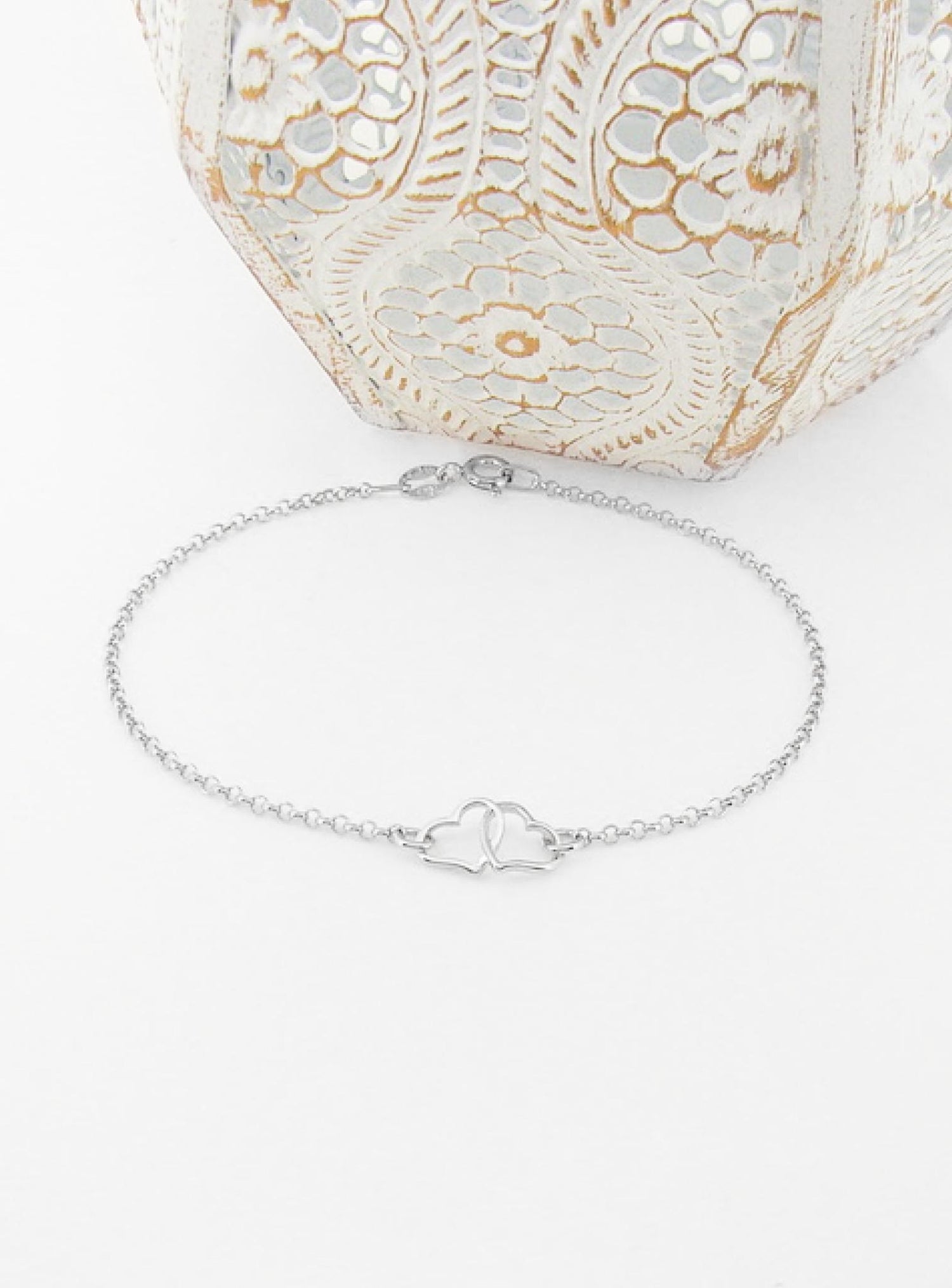 Twin Love Heart Charm Bracelet in Sterling Silver