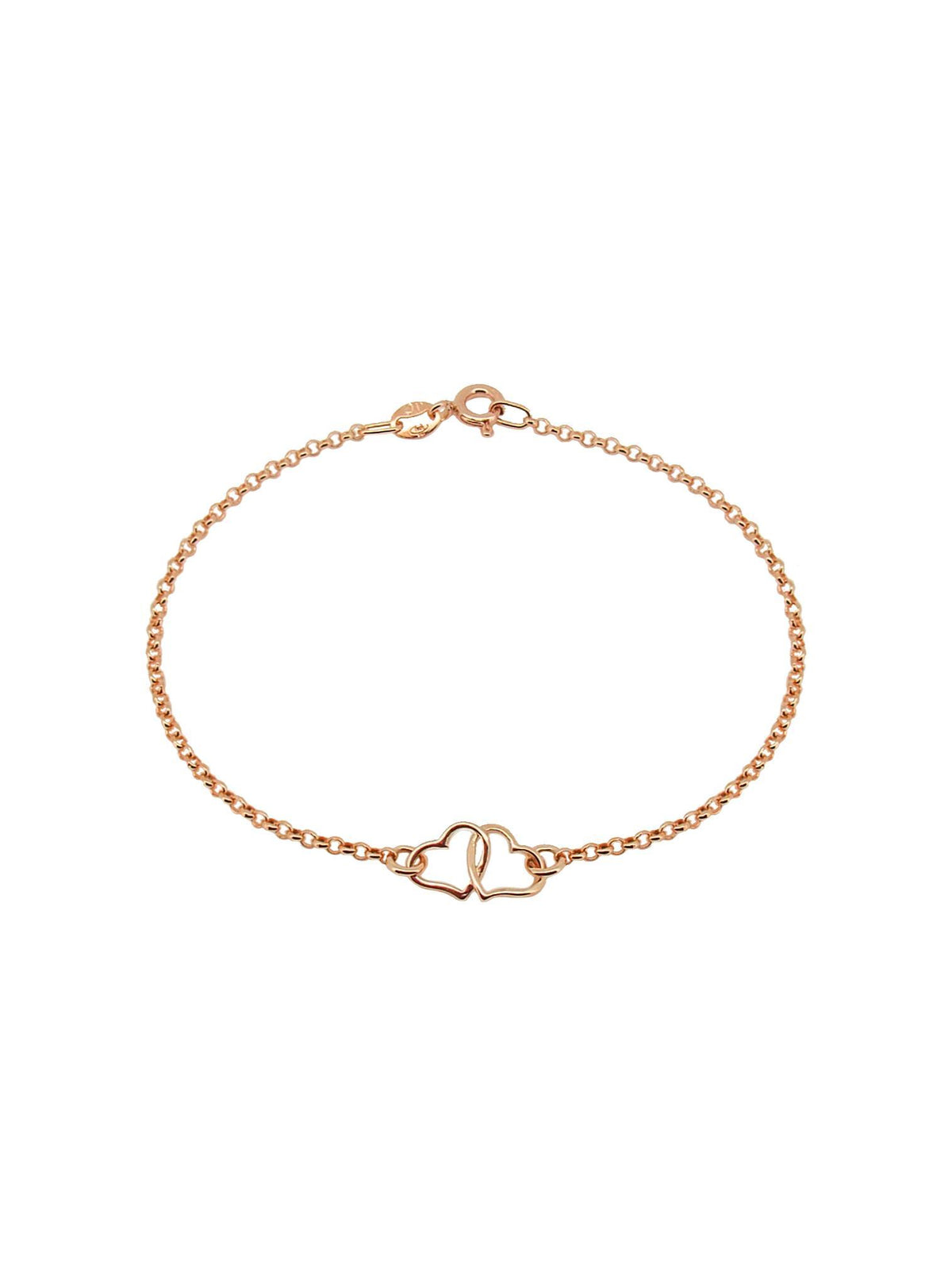 Twin Love Heart Charm Bracelet in 9ct Rose Gold