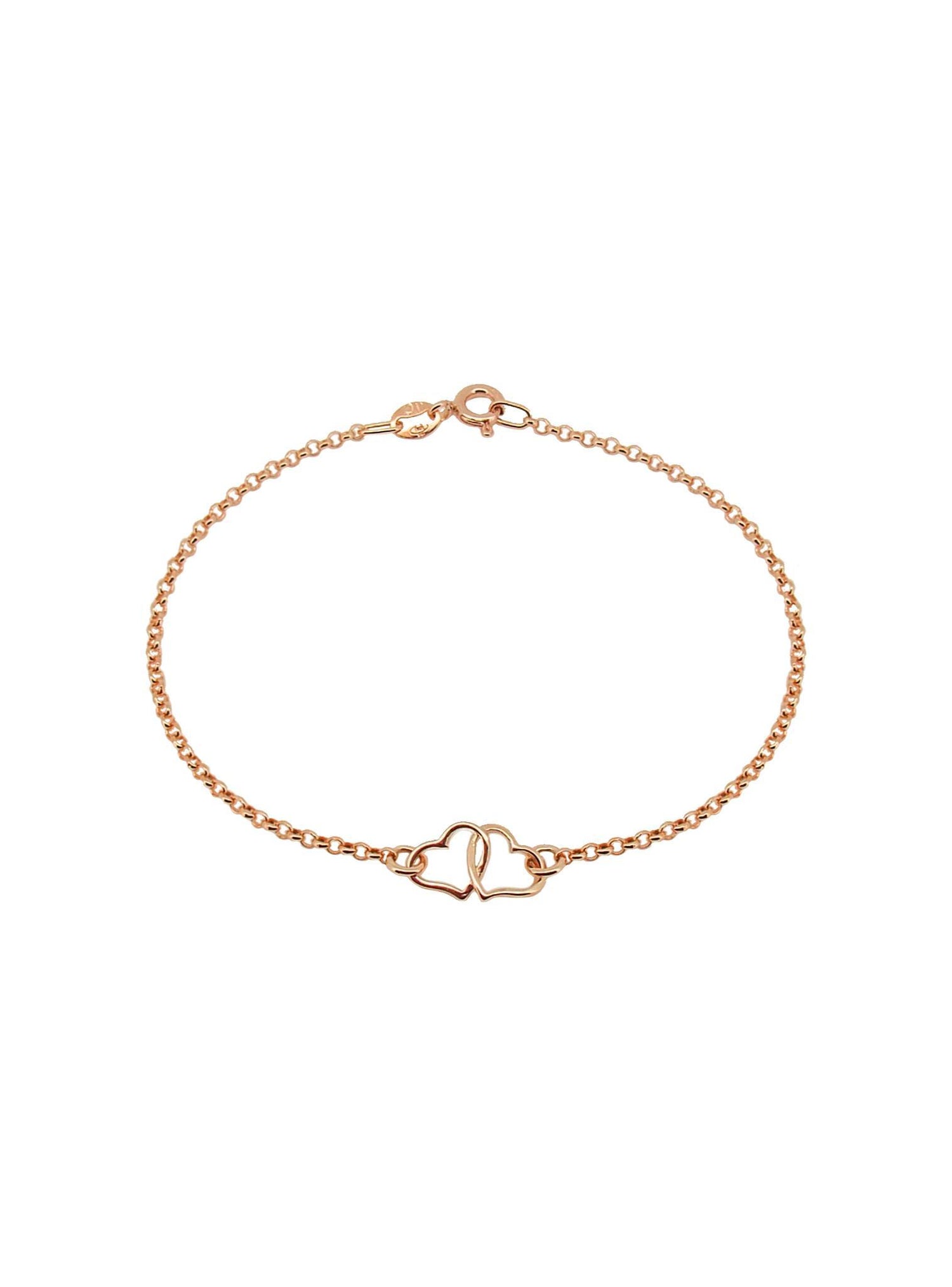 Twin Love Heart Charm Bracelet in 9ct Rose Gold