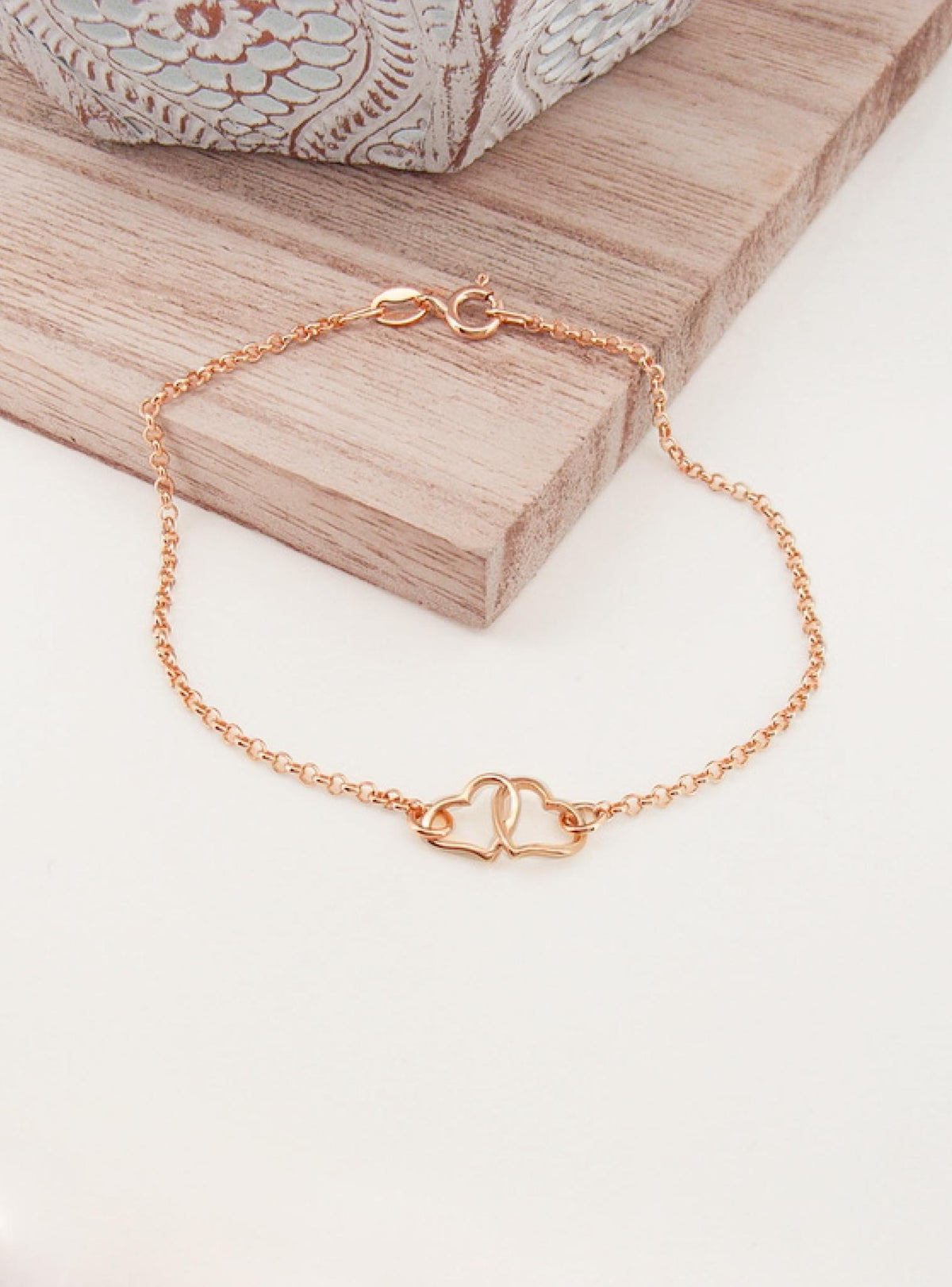 Twin Love Heart Charm Bracelet in 9ct Rose Gold