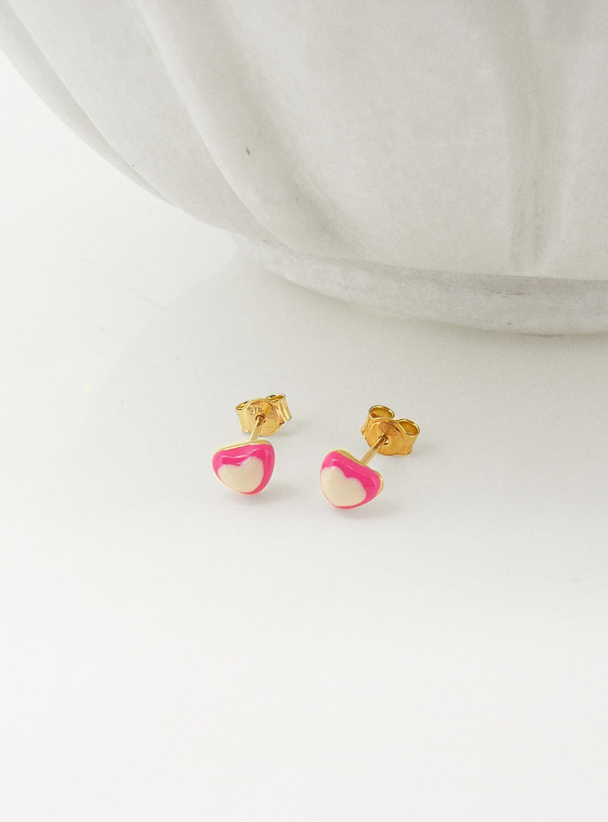 Pink Heart Charm Stud Earrings in 9ct Gold