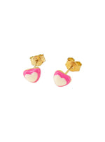 Pink Heart Charm Stud Earrings in 9ct Gold