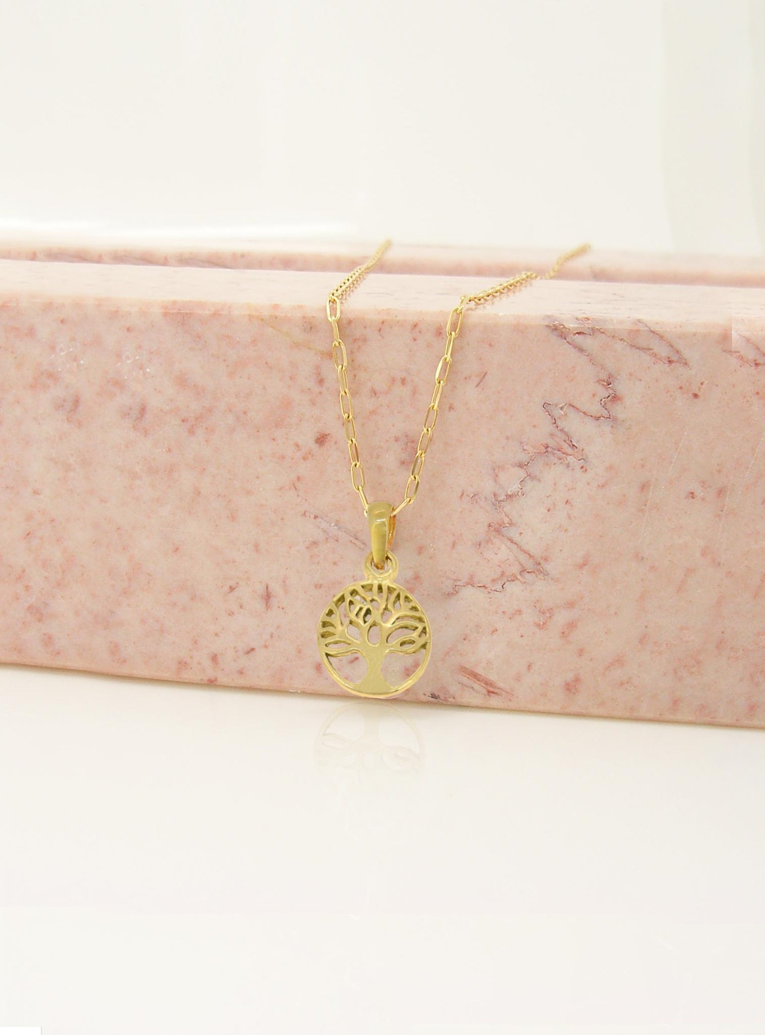 Tree of Life Charm Paperclip Necklace Chain in 9ct Gold
