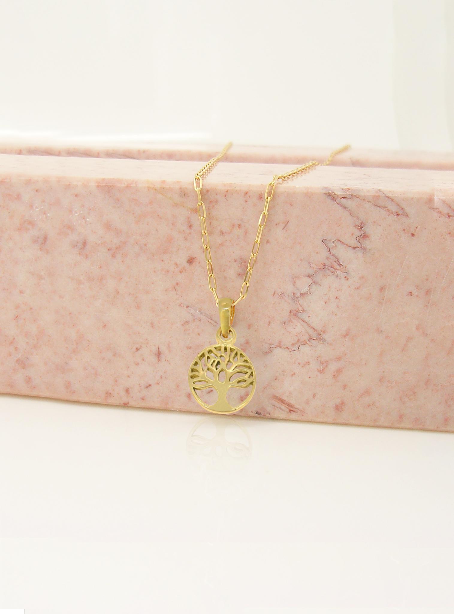 Tree of Life Charm Paperclip Necklace Chain in 9ct Gold