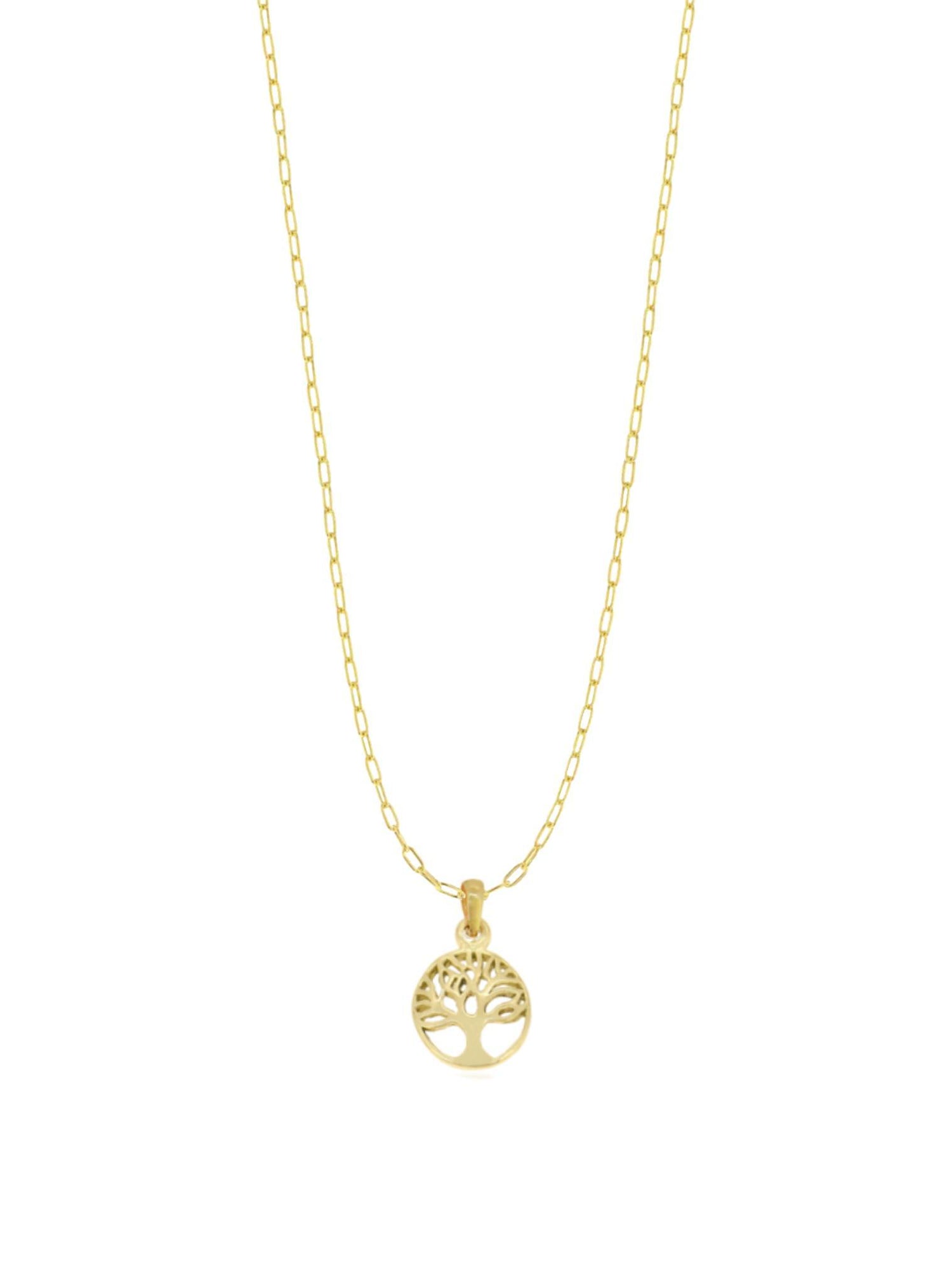 Tree of Life Charm Paperclip Necklace Chain in 9ct Gold