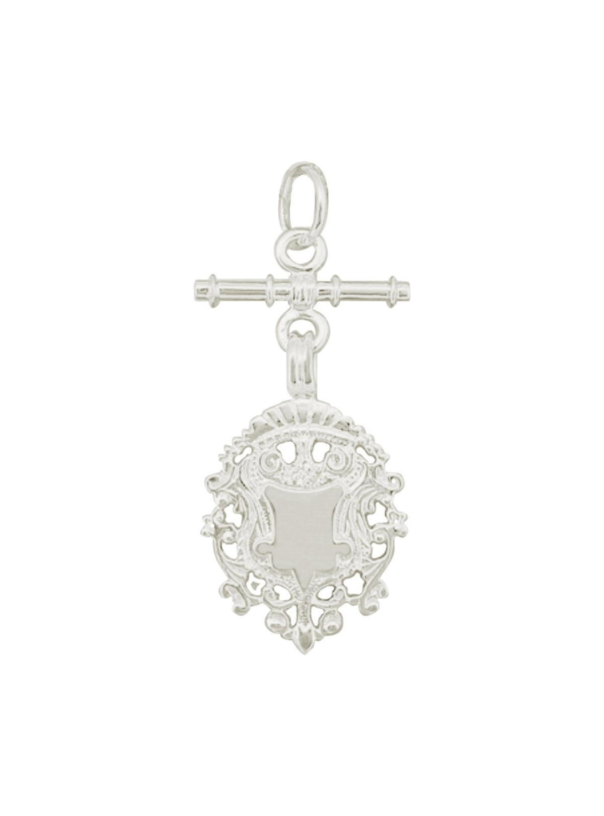 Unisex Tbar Fob Shield Pendant in Solid Sterling Silver