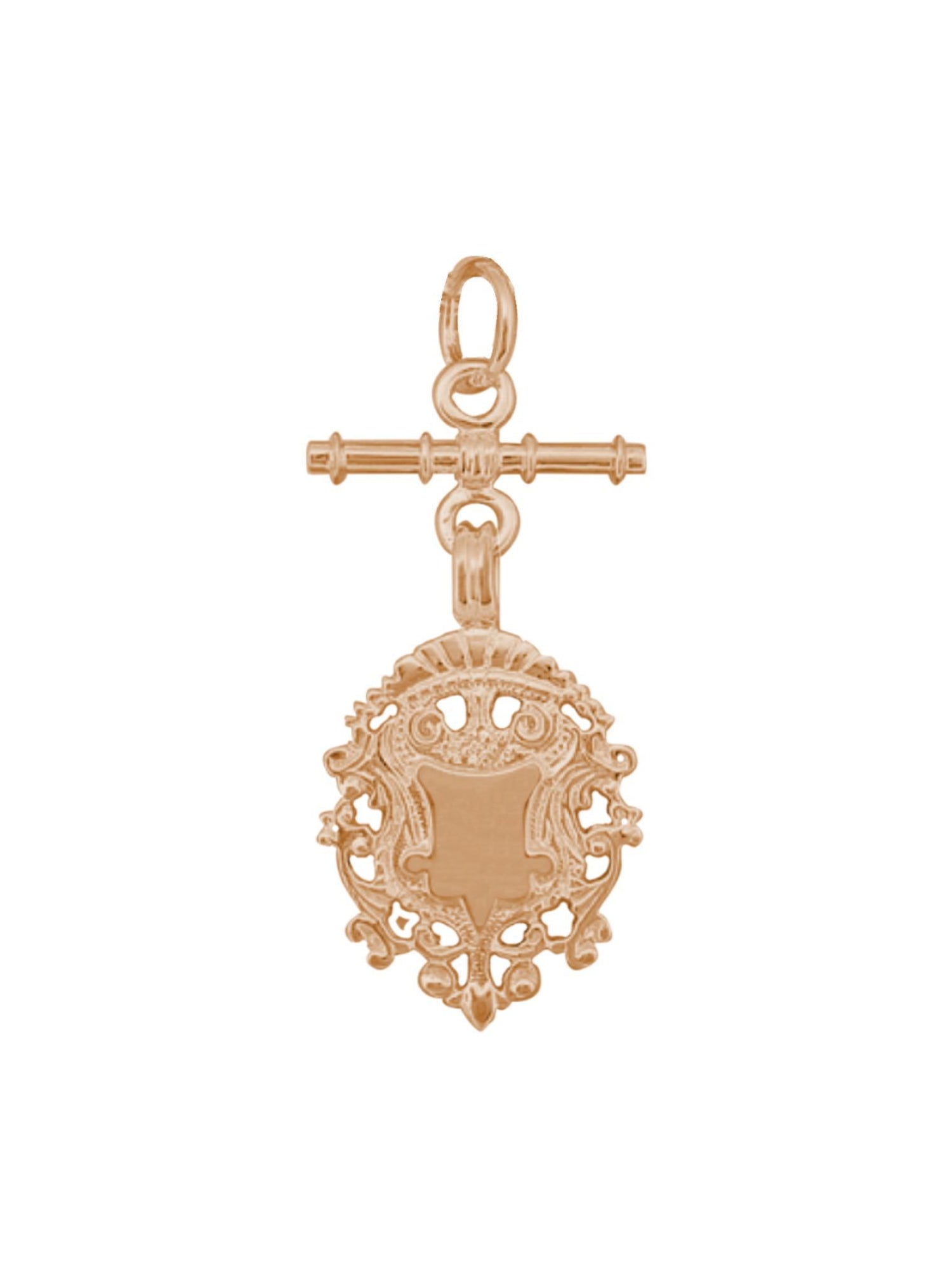 Unisex Tbar Fob Shield Pendant in Solid 9ct Rose Gold