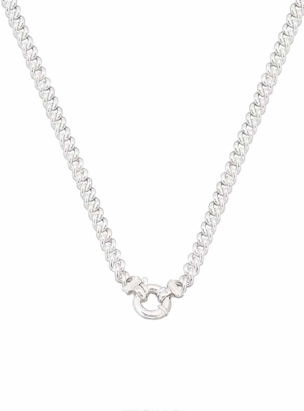 Unisex 7mm Curb Bolt Ring Necklace in Sterling Silver