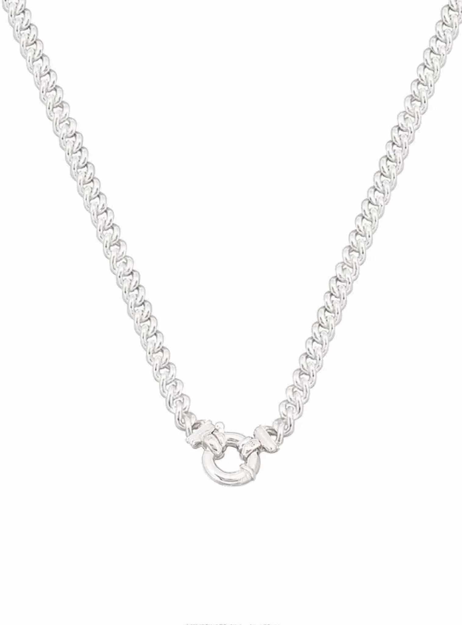 Unisex 7mm Curb Bolt Ring Necklace in Sterling Silver