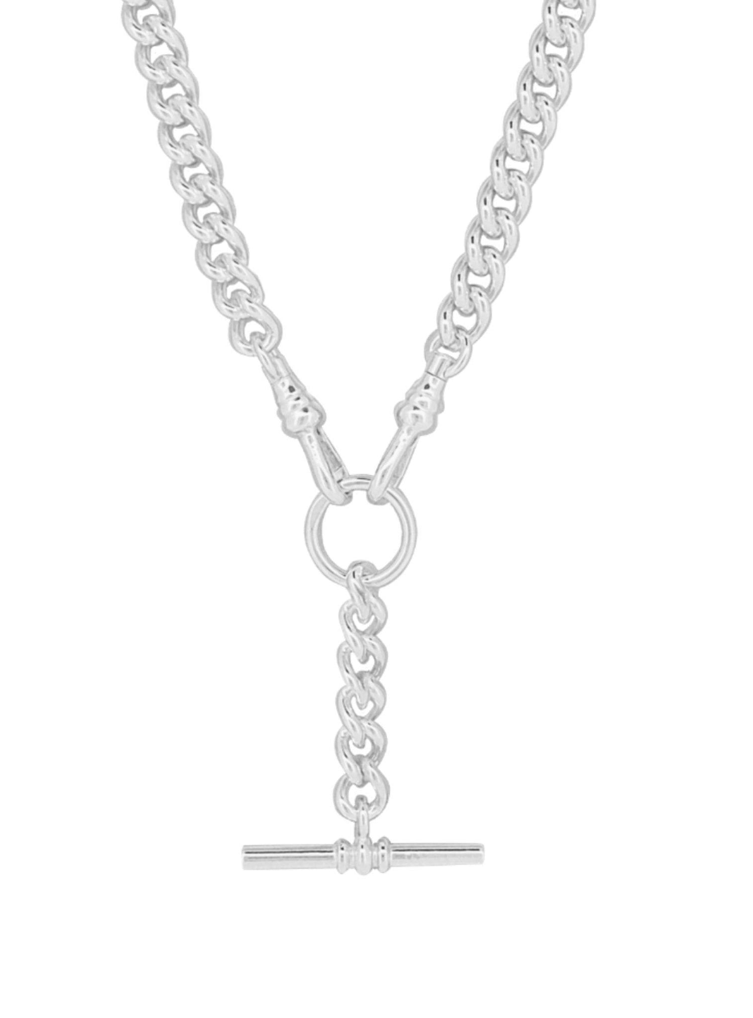 Unisex Tbar Fob 7mm Curb Chain Necklace in Sterling Silver