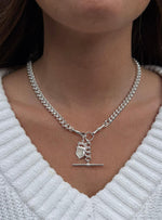 Unisex Tbar Fob 7mm Curb Chain Necklace in Sterling Silver