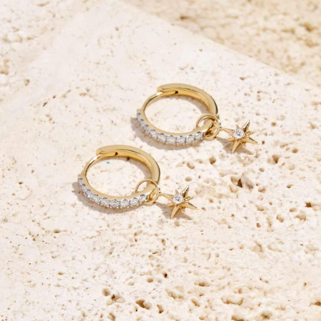 Diamond North Star Charms for Hoop Earrings in 9ct Gold