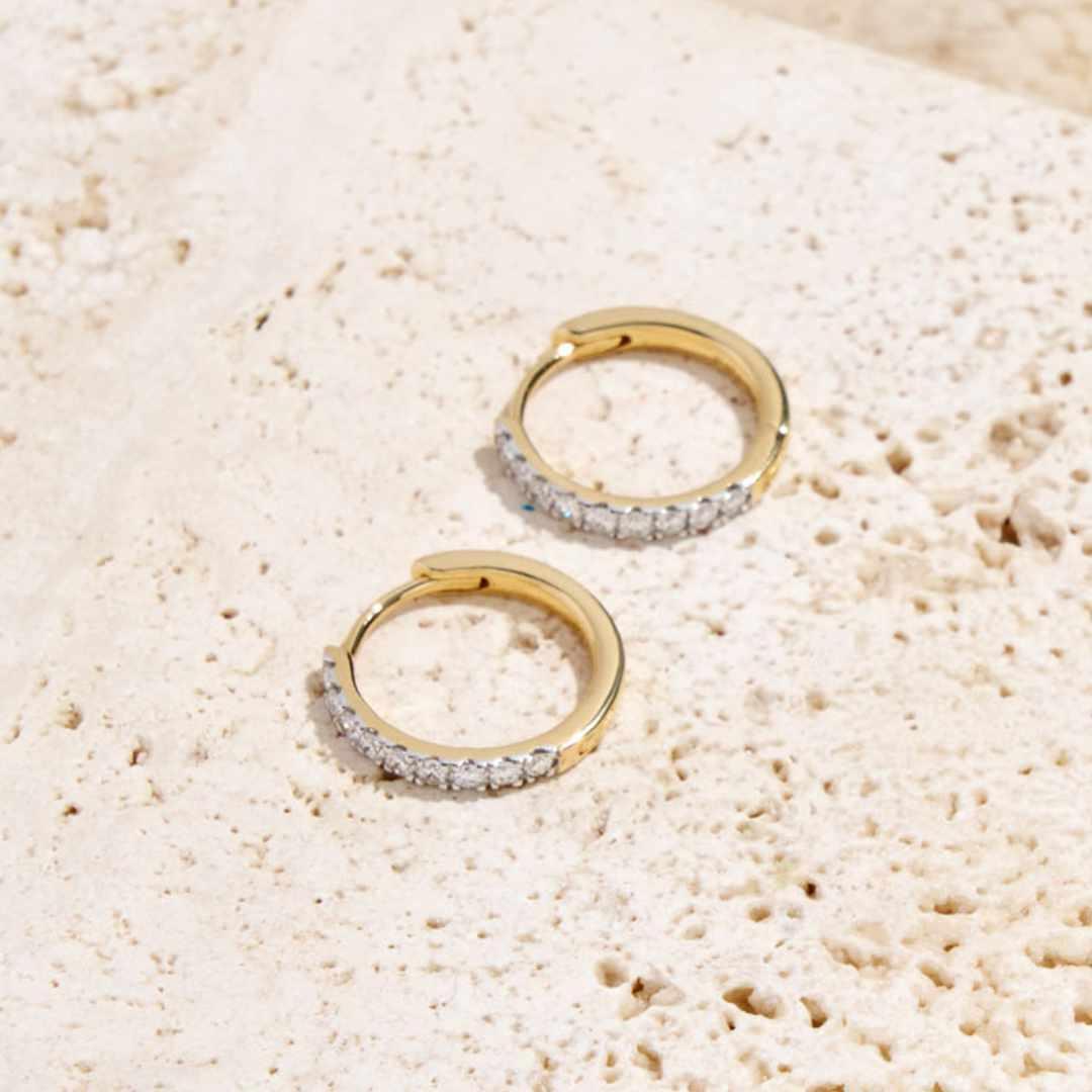 Small Diamond Huggie Hoop Earrings in 9ct Gold