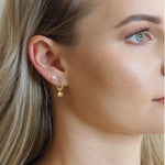 Small Huggie Hoop Ball Drop Earrings in 9ct Gold