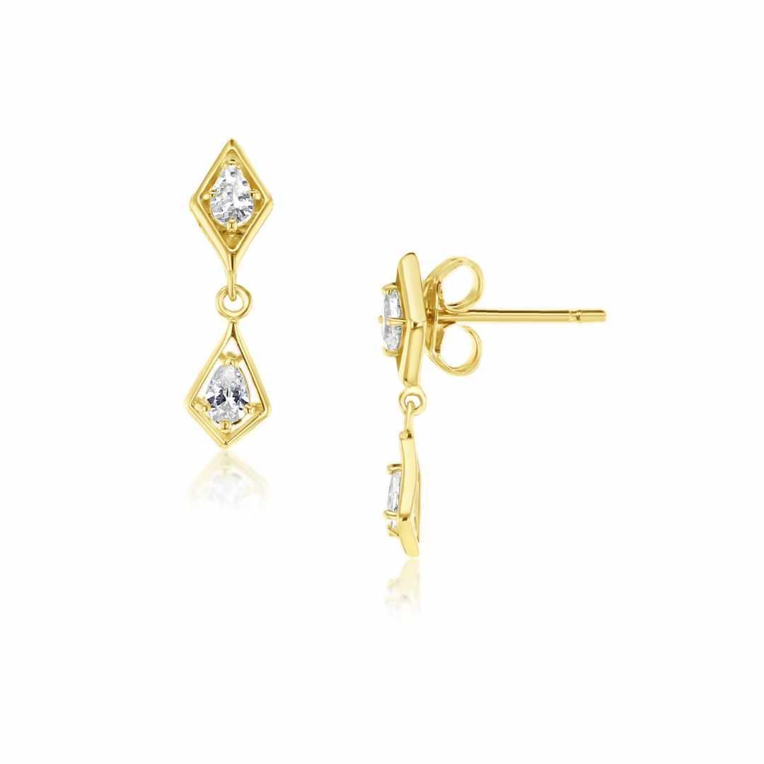 Dainty Kite CZ Stud Dangle Earrings in 9ct Gold