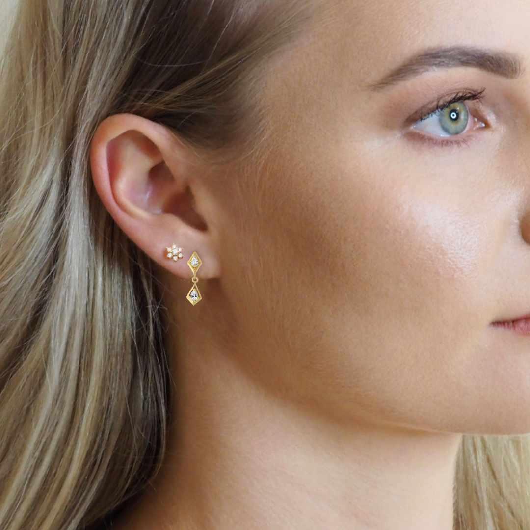 Dainty Kite CZ Stud Dangle Earrings in 9ct Gold